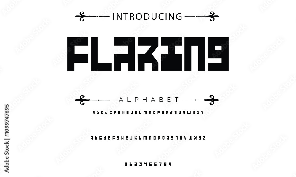 Fototapete modern techno font, futuristic line type of english alphabet letters and numbers. minimal tech typef