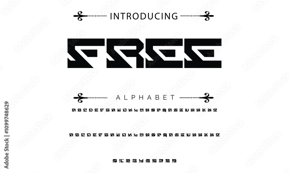 Fototapete modern techno font, futuristic line type of english alphabet letters and numbers. minimal tech typef
