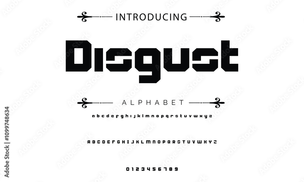 Poster modern techno font, futuristic line type of english alphabet letters and numbers. minimal tech typef