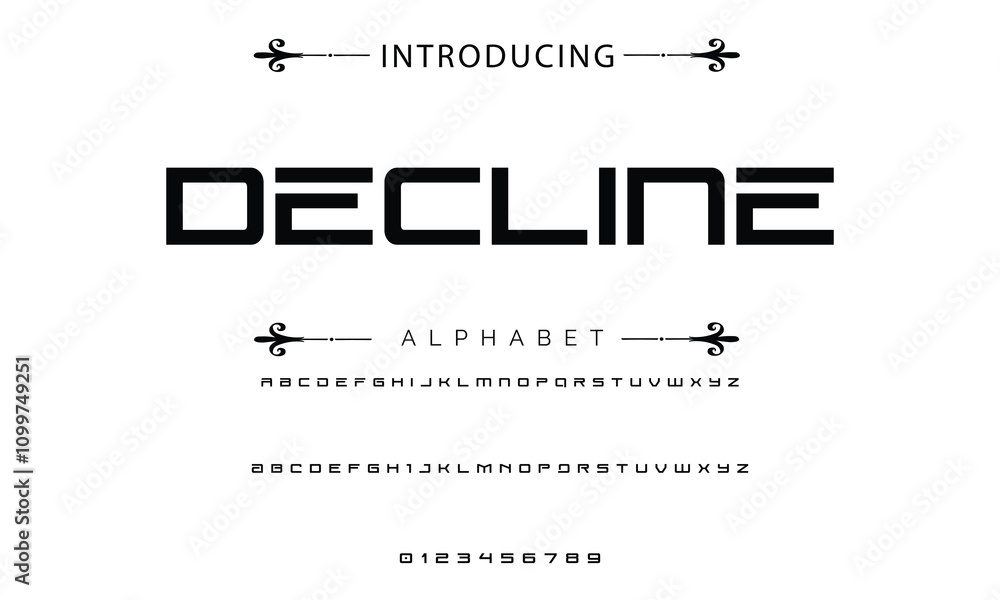 Fototapete modern techno font, futuristic line type of english alphabet letters and numbers. minimal tech typef