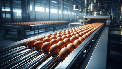 Obraz premium automated process of sorting and quality control in an egg processing plant using modern machinery
