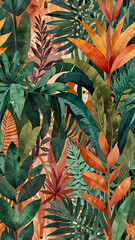 Obraz premium Artistic Tropical Foliage Vintage Illustration for Modern Living Spaces Vintage Wallpaper