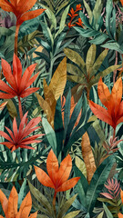 Obraz premium Vintage Tropical Plant Artwork with Handcrafted Details and Natural Tones Vintage Wallpaper