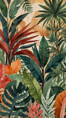 Fototapeta premium Exotic Foliage Vintage Art with Bold Tropical Plant Illustrations Vintage Wallpaper