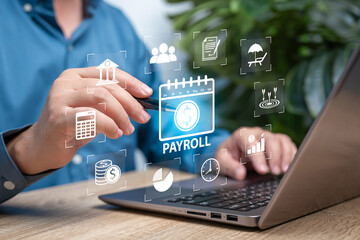 Payroll business and finance management concept, Businessman use technology to plan Salary payment...