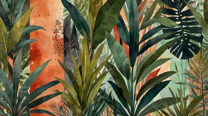 Obraz premium Retro Botanical Prints of Tropical Plants with Exquisite Art Detailing Vintage Wallpaper