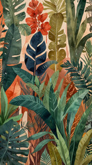 Obraz premium Tropical Foliage Vintage Artwork for Home Decor and Nature Lovers Vintage Wallpaper