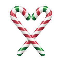 Obraz premium two candy canes crossed to form a heart shape isolated on white background 