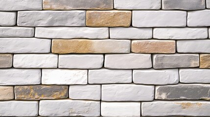 Obraz premium Background Of Modern Decorative Brickwork. Stone Wall Tiled Texture Seamless. Gray And Beige Colors.