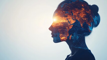 Global Network  Woman Silhouette  Digital World  Technology  Future