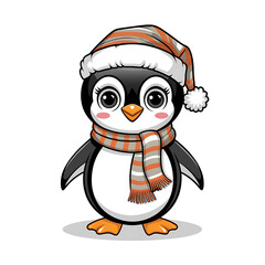 Obraz premium A cute penguin with big eyes on white background 