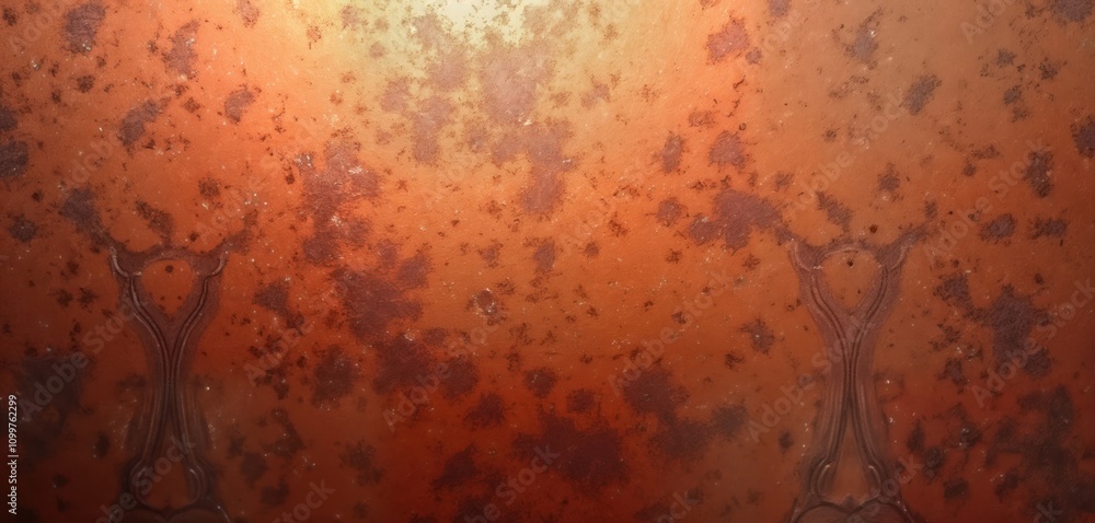 Aufkleber Copper texture closeup background. Abstract patterns, rust spots form intricate design. Unique copper surface with intricate details. Detailed close view. Copper material. Industrial style. Metal.