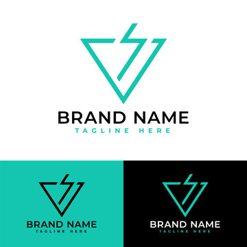 letter V and S or triangle with Blitz logo symbol icon flat stock vector design