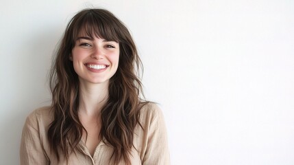 Obraz premium Young Woman Smiling Brightly in Natural Light Portrait