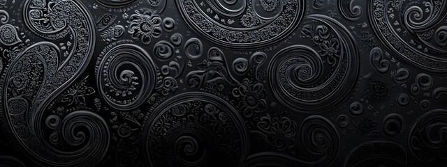 A black background with subtle paisley patterns in gray, creating an elegant and sophisticated design for phone wallpaper
