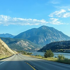 Rugged Mountains along the Fraser River and the Lytton-Lillooet Highway where Highway 12 follows the river for a very scenic drive on the east bank of the Fraser River in British Columbia, Canada