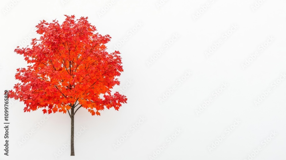 Poster vibrant maple tree with deep red and yellow leaves, isolated on a white background, vivid autumnal c