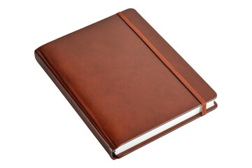 Obraz premium Elegant brown hardcover journal on solid white background stationery minimalist design inspiration classic aesthetic, transparent background