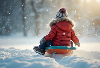 child sledding in the snow