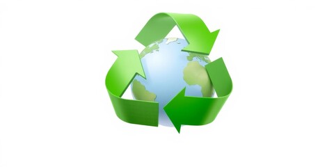 Obraz premium Hyper realistic photo of concept recycling symbol with Earth globe environment concept isolated on white background copy space for text, white background, environment, photo