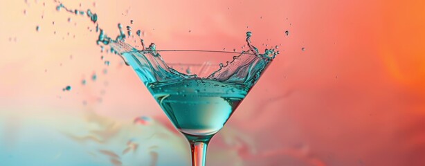 Martini Splash: A vibrant blue martini cocktail explodes in a dazzling splash of color, capturing the essence of excitement and celebration against a warm gradient background.