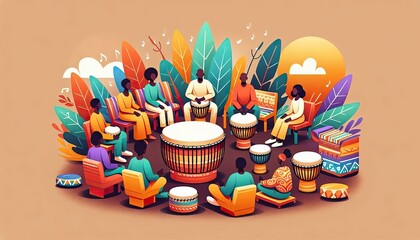 African drum therapy session promoting rhythm and community wellness