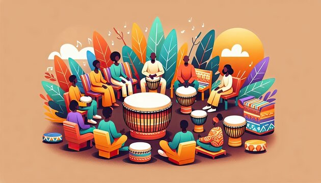 African drum therapy session promoting rhythm and community wellness