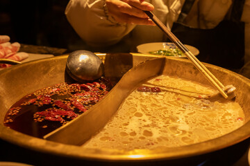 Chinese Sichuan style Mandarin duck hot pot cuisine