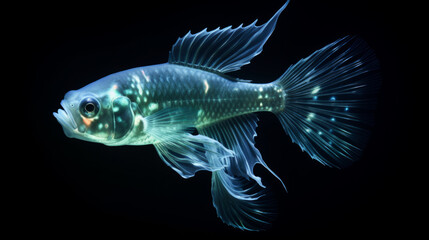 Fototapeta premium A bioluminescent deep-sea fish glowing in the darkness.