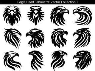 Obraz premium Set of Eagle Head Silhouette Vector Illustration