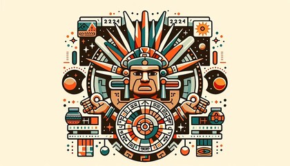 Obraz premium Vibrant Aztec calendar design showcasing traditional astronomical knowledge