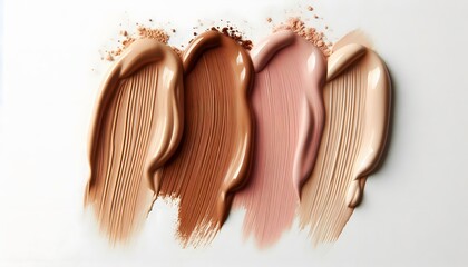 Set of three swatches of foundation texture Light medium and dark skin colors White background