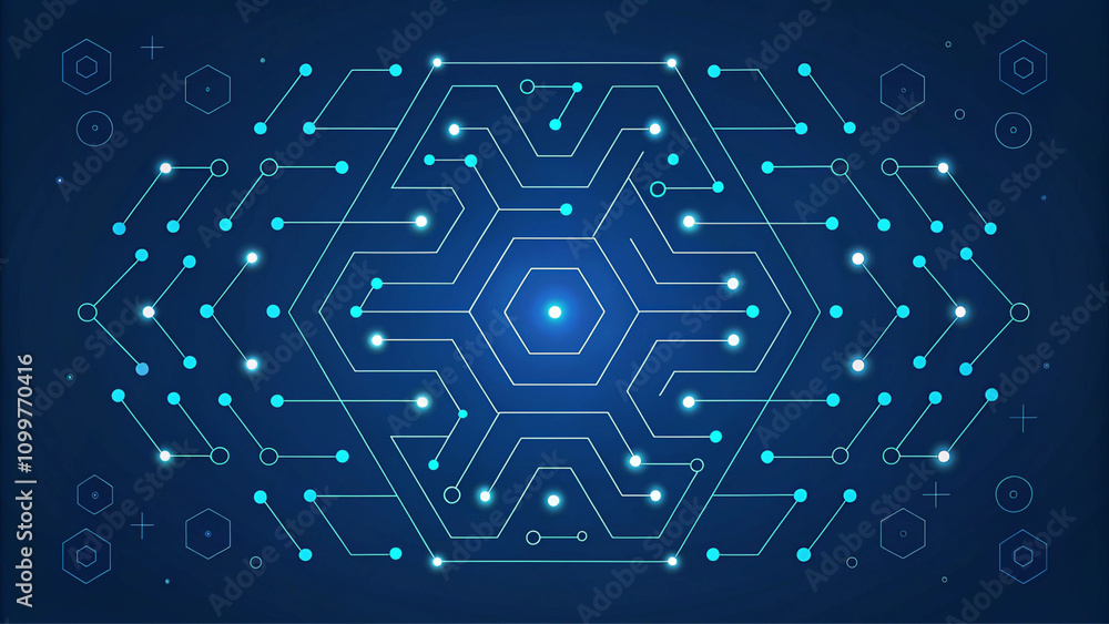 Poster abstract digital network hexagon circuitry design