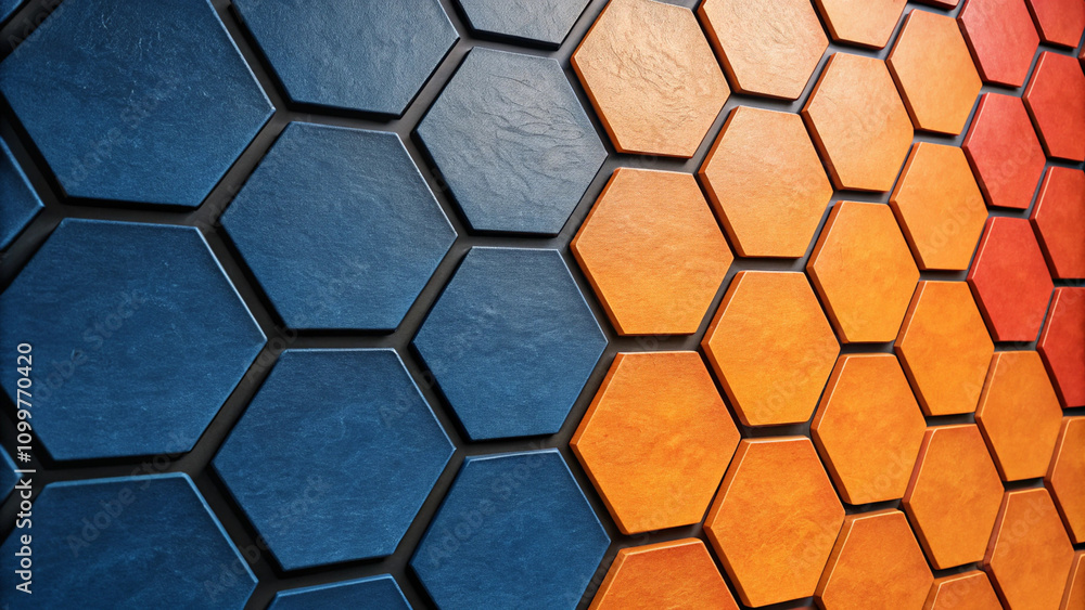 Poster abstract hexagonal pattern: blue, orange, and red gradient