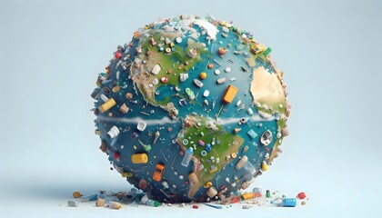 The planet earth with trash White background space for text the concept of ecology problem Earth day.