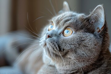 Gentle Gray Cat Gazing with Curiosity in Soft Lighting