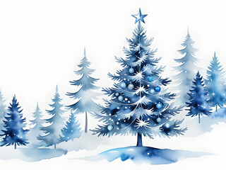 Obraz premium Elegant Blue & Silver Christmas Tree: Elegance Meets Cozy Lighting