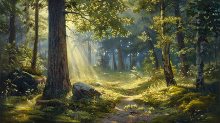 Obraz premium Autumn Stream Flowing Through a Peaceful Forest Landscape