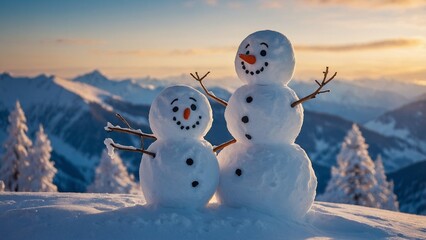 Beautiful Funny Snowmen made of Snow