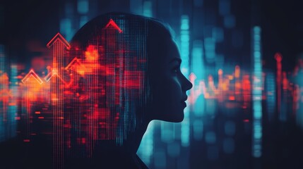 Woman Silhouette Digital Data Stream  Growth Chart  Technology