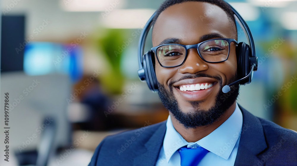 Aufkleber friendly customer service agent smiling and assisting clients in a modern office environment