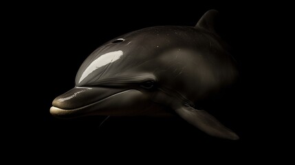 Fototapeta premium Close-up of dolphin's face in dramatic lighting, Dark background emphasizing details of marine mammal, Elegance and natural beauty in focus