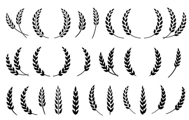 silhouette of weat ears, barley and rye spikelet set icons