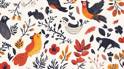 Autumn Birds   Floral Seamless Pattern