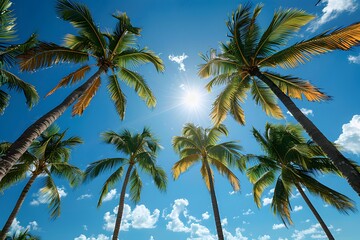 Tropical Palm Trees Under Clear Blue Sky - Perfect for Summer Vacation Designs