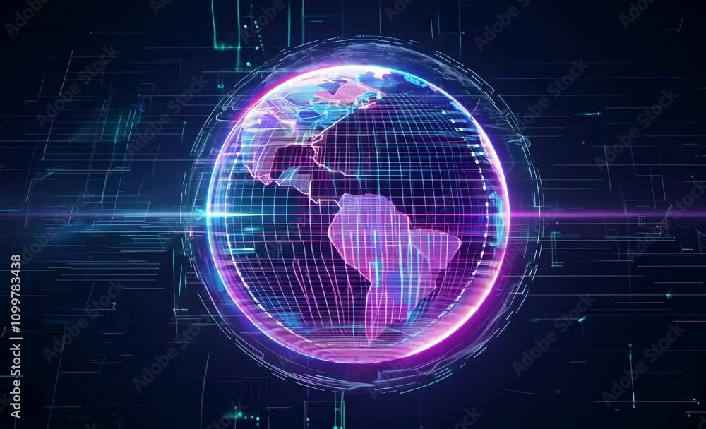 Aufkleber vibrant digital globe exploring technology and connectivity through colorful grid lines