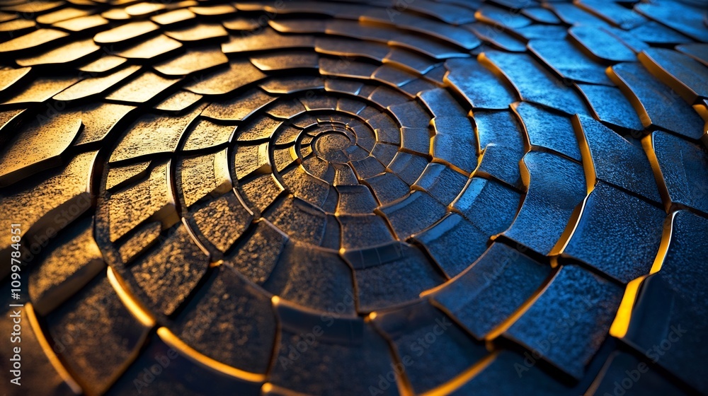Poster mesmerizing metallic spiral:a captivating circular texture illuminated by subtle lighting