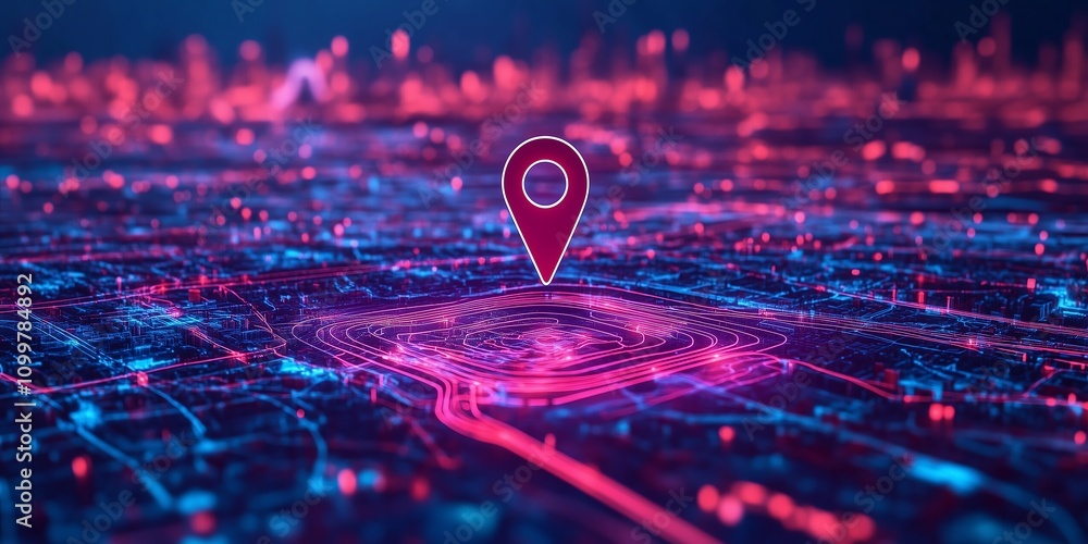 Poster ai technology in gps: digital map with location pin highlighting innovation in logistics, navigation