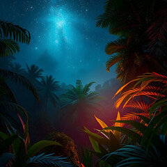 night view of sky in the jungle. serenity. 
