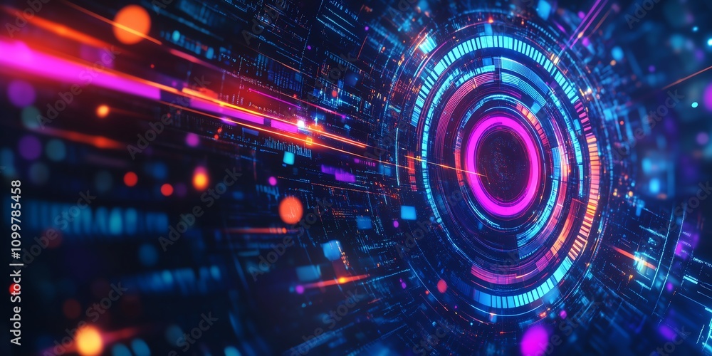 Aufkleber geometric abstract target with vibrant colors, data streams, and digital elements, created with glow